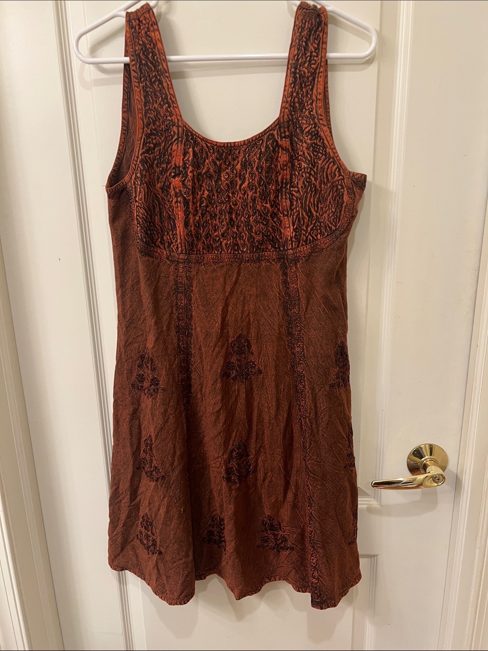 Women's Brown Embroidered Tank Dress